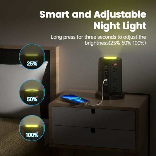 1pc Tower Power Strip Surge Protector with 5 USB Ports
