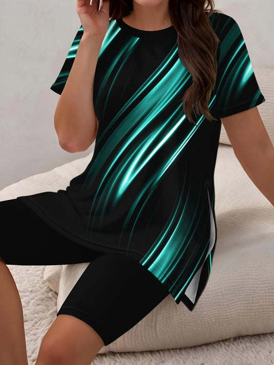 European and American Fashion Gradient Print Shorts Suit Large Size Set