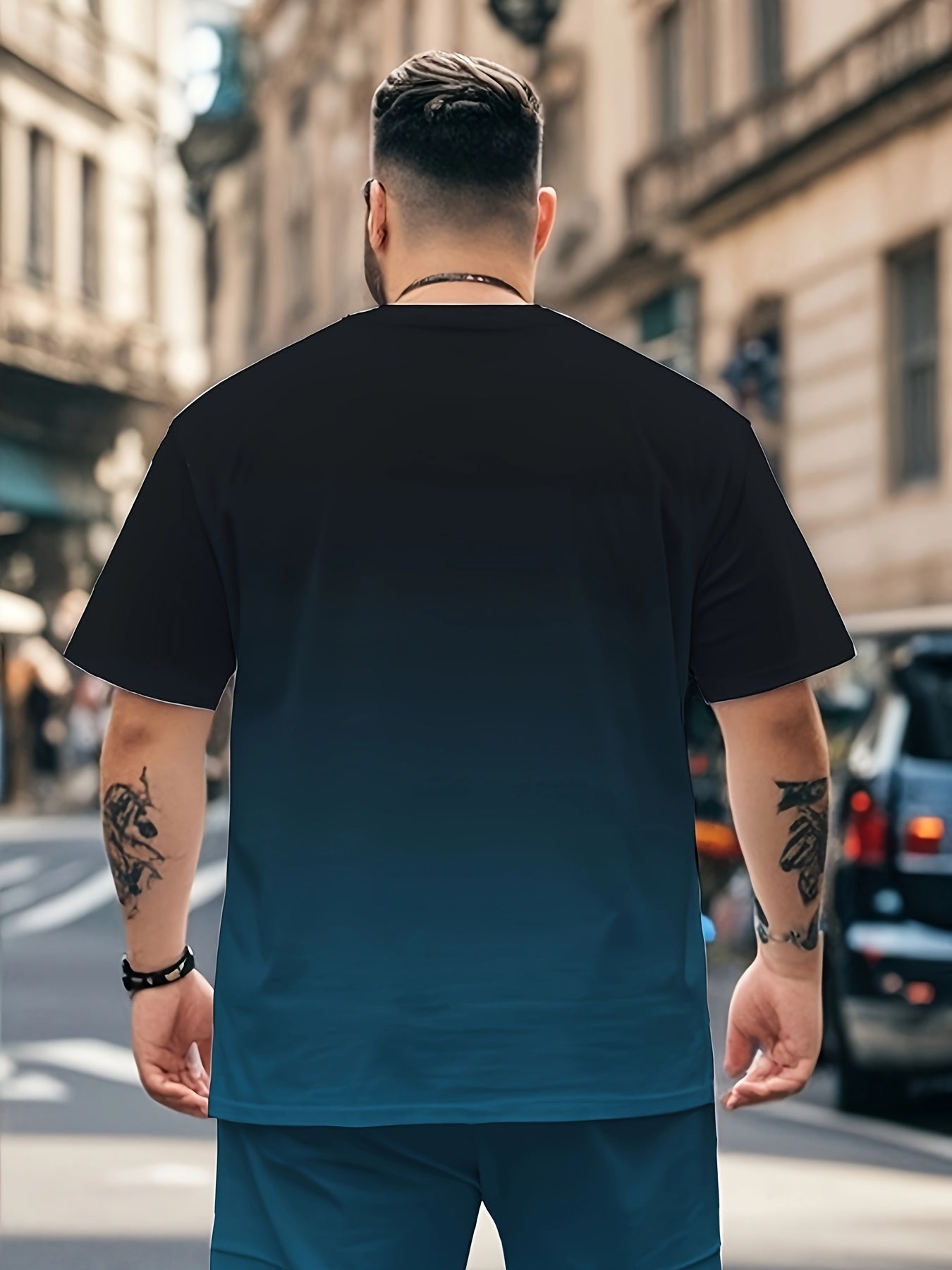 Gradient Color Set Men's Summer Trendy T-shirt and Shorts