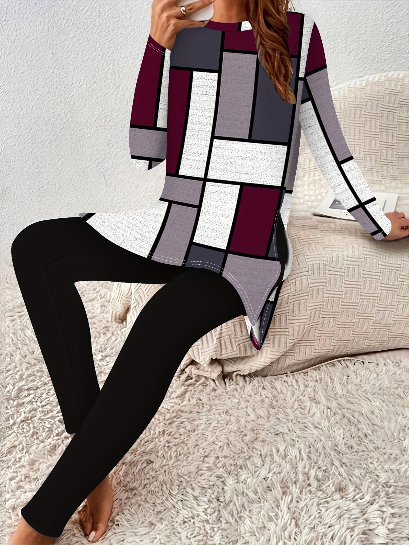 Women's casual suit geometric print  long sleeve