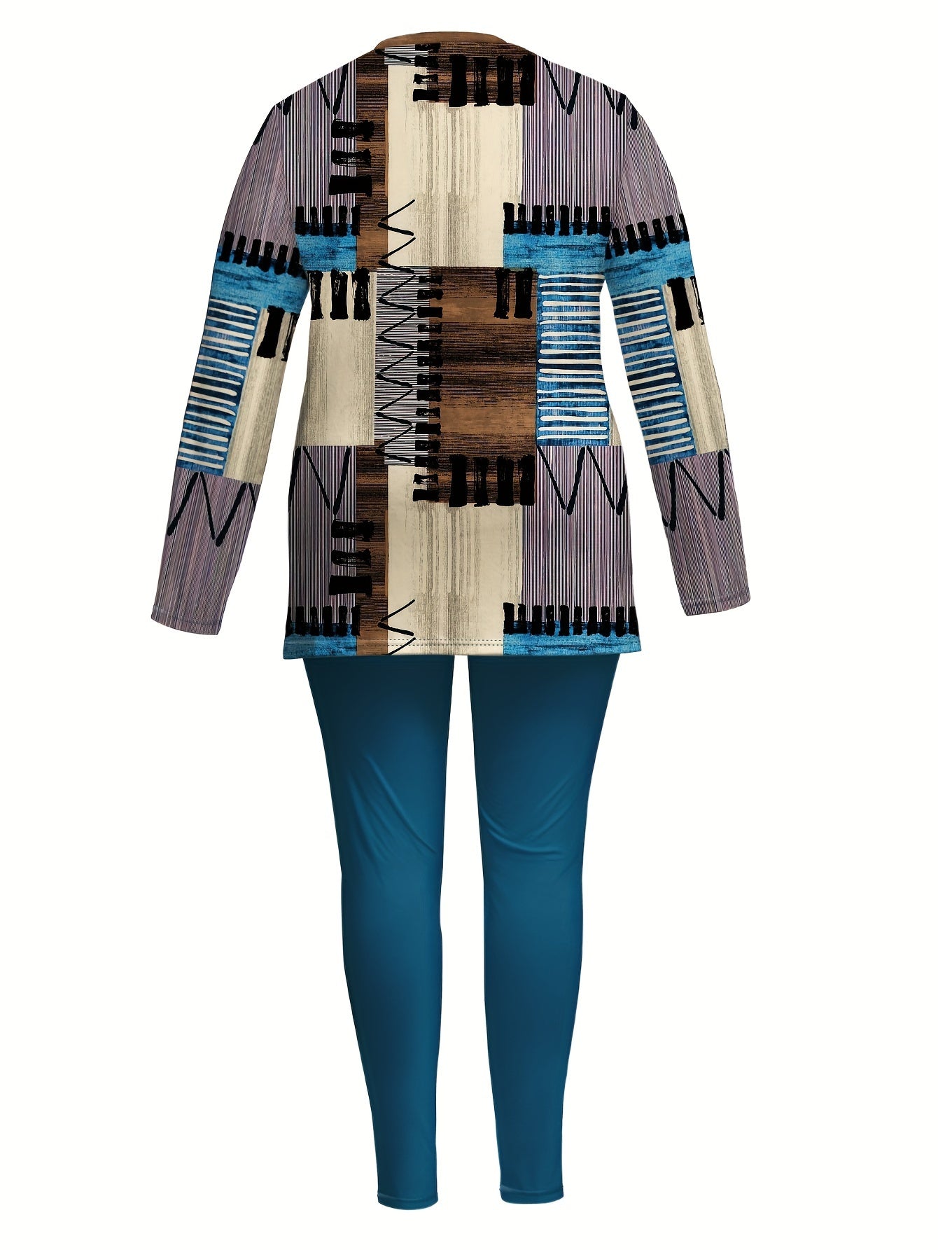 Chic Plus Size Colorblock Print Two-Piece Set -