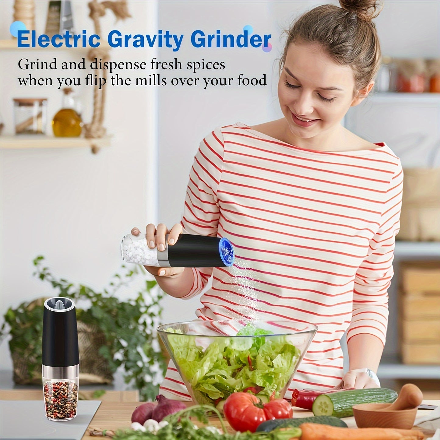 Gravity-powered Electric Salt And Pepper Grinder