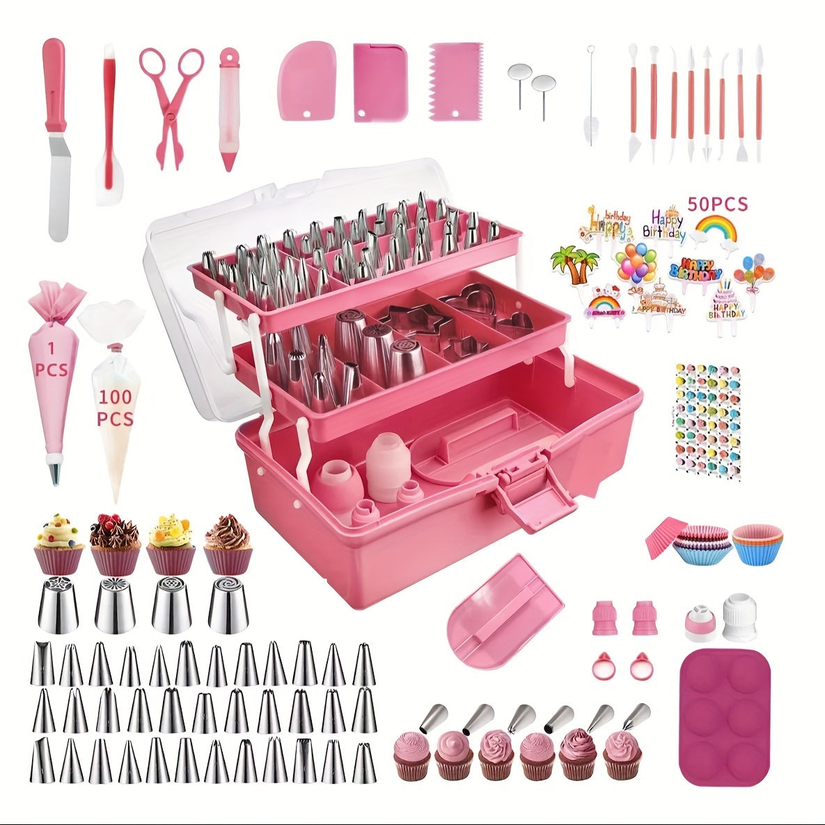 337Pcs Cake Decorating Supplies Kit, Piping Bags and Tips Set, 36 Numbered Icing Piping Tips, 1 6-inch Spatula, 100 disposable baking cups, 8 fondant decorating tools, Cake Baking Tools for Cookie Icing Cupcakes