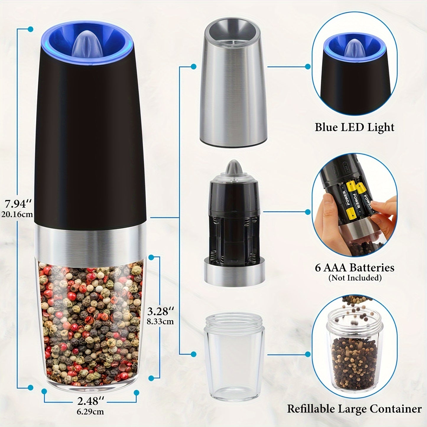 Gravity-powered Electric Salt And Pepper Grinder