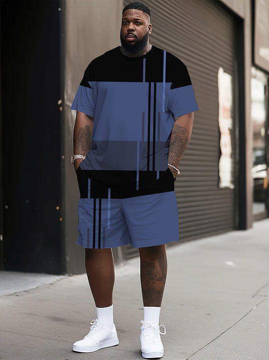 Men's Fashion Casual Plaid Print Short Sleeve Two Piece Set