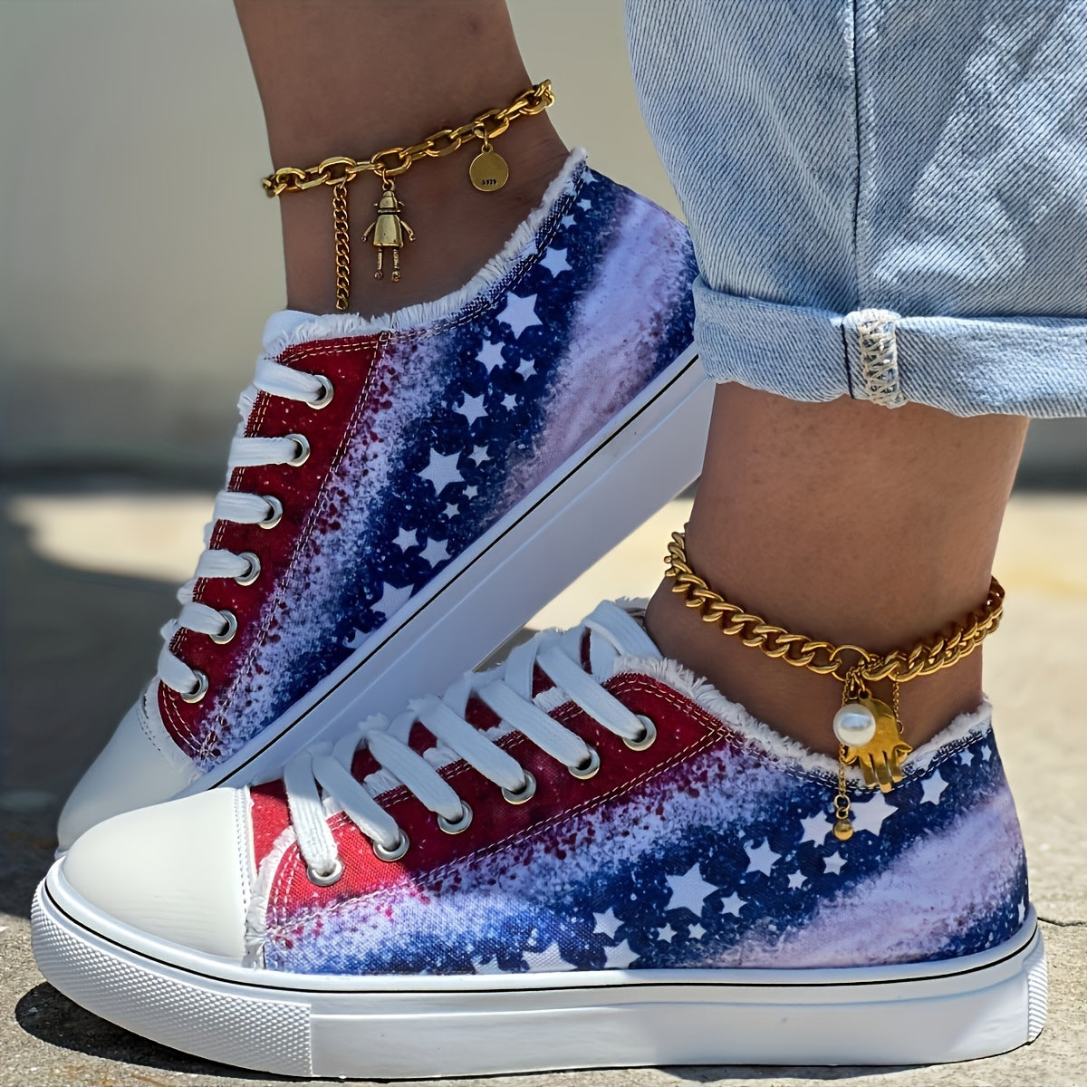 Women'S Stars Print Flat Sneakers