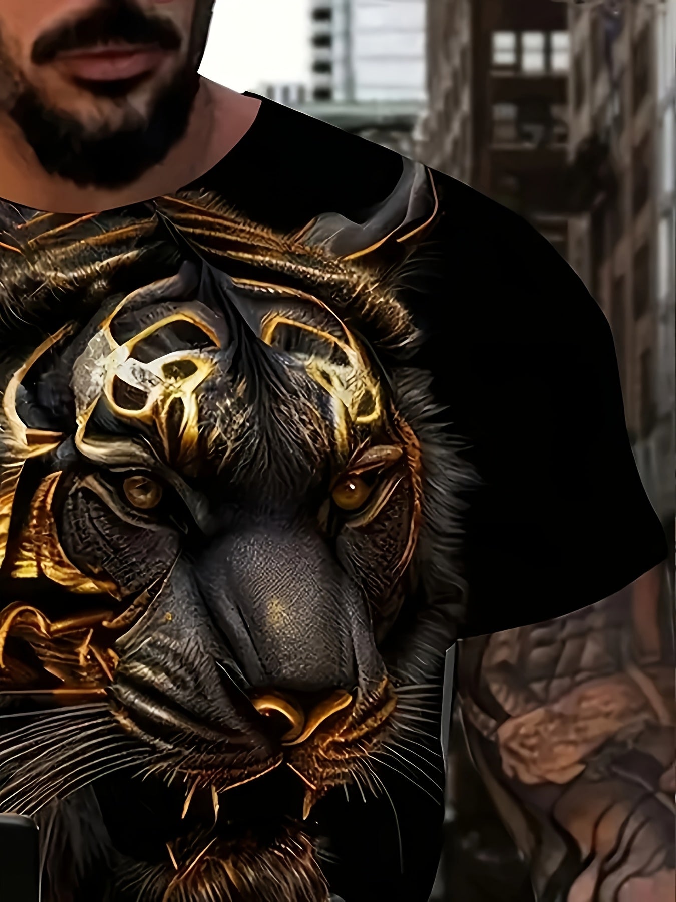 Men's Stylish Tiger 3D Digital Pattern Print Graphic T-Shirt