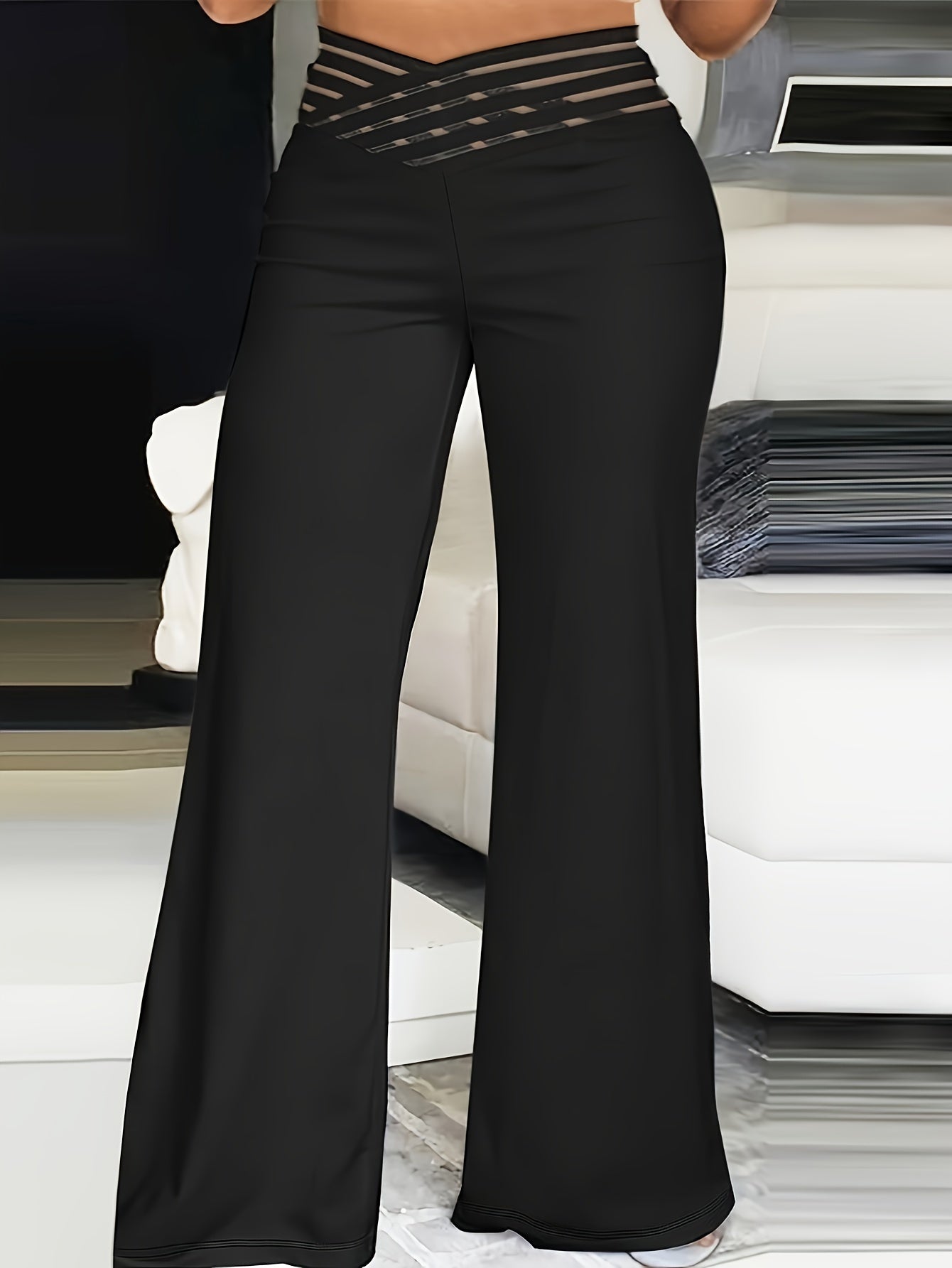 Plus Size Crisscross Sheer Mesh Patch Pants