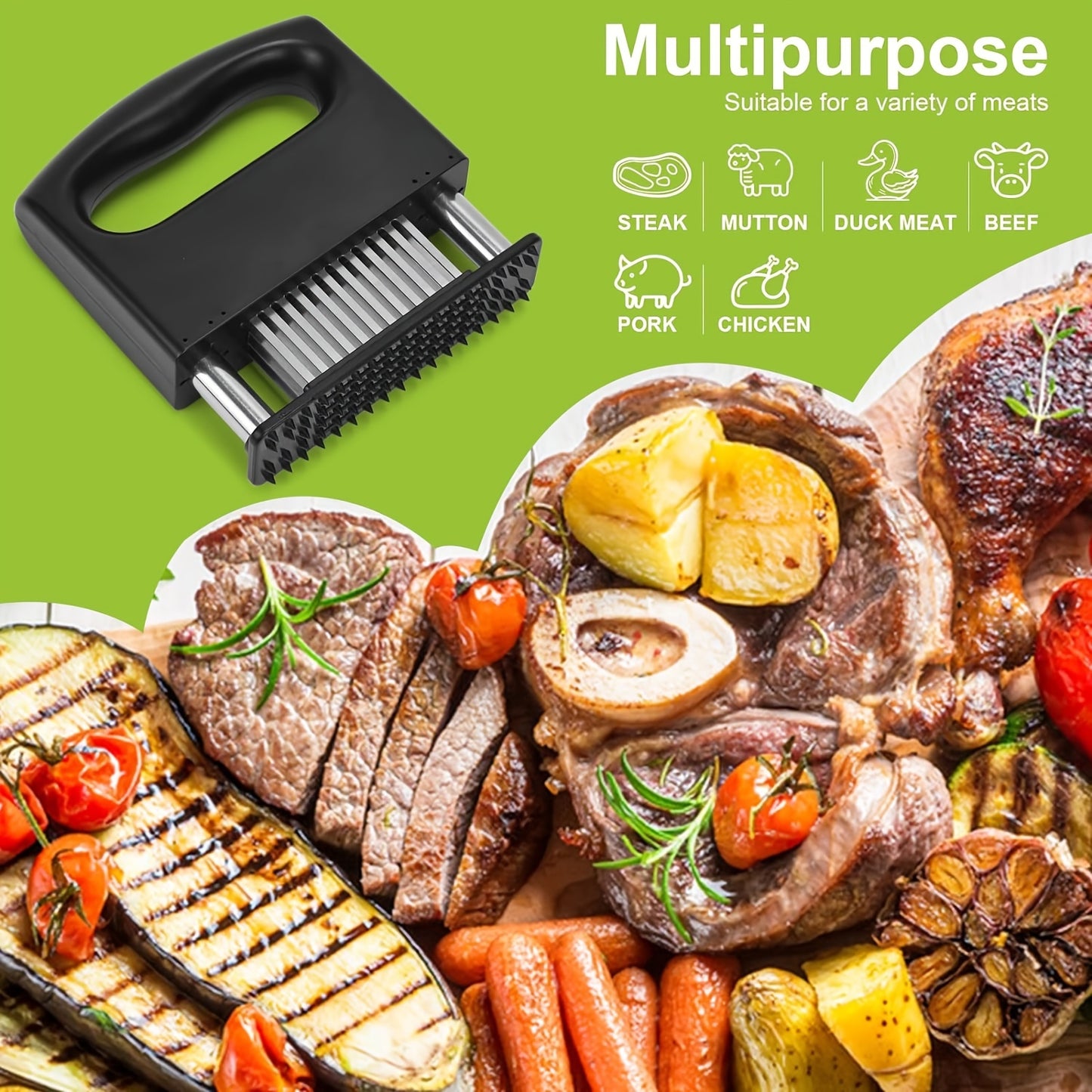 1PC 48 Blade Stainless Steel Meat Tenderiser with Non-Slip Handle