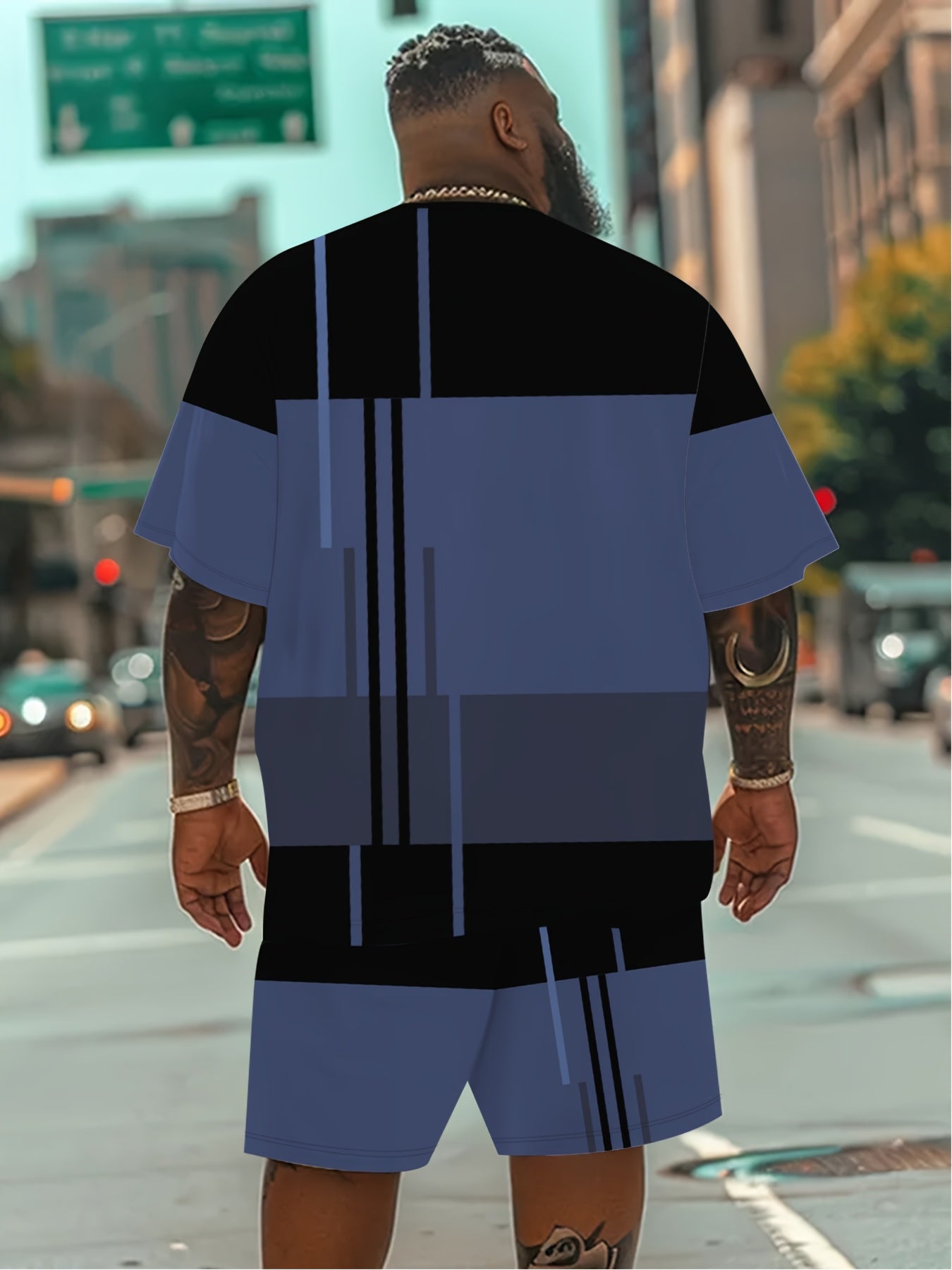 Men's Fashion Casual Plaid Print Short Sleeve Two Piece Set