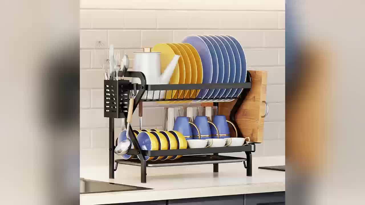 Metal 2-Tier Large Capacity Dish Rack With Utensil Holder