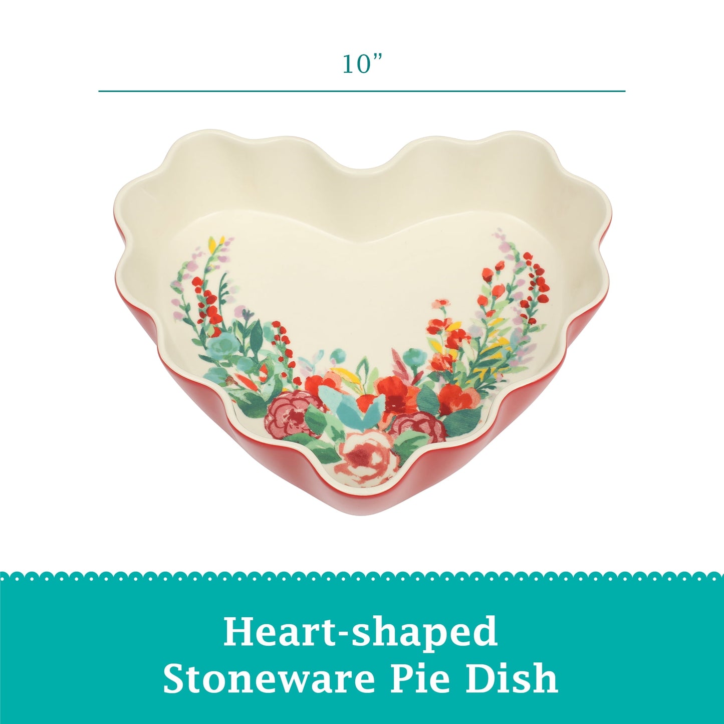 The Heart Ruffle 10-inch Red Ceramic Pie Pan