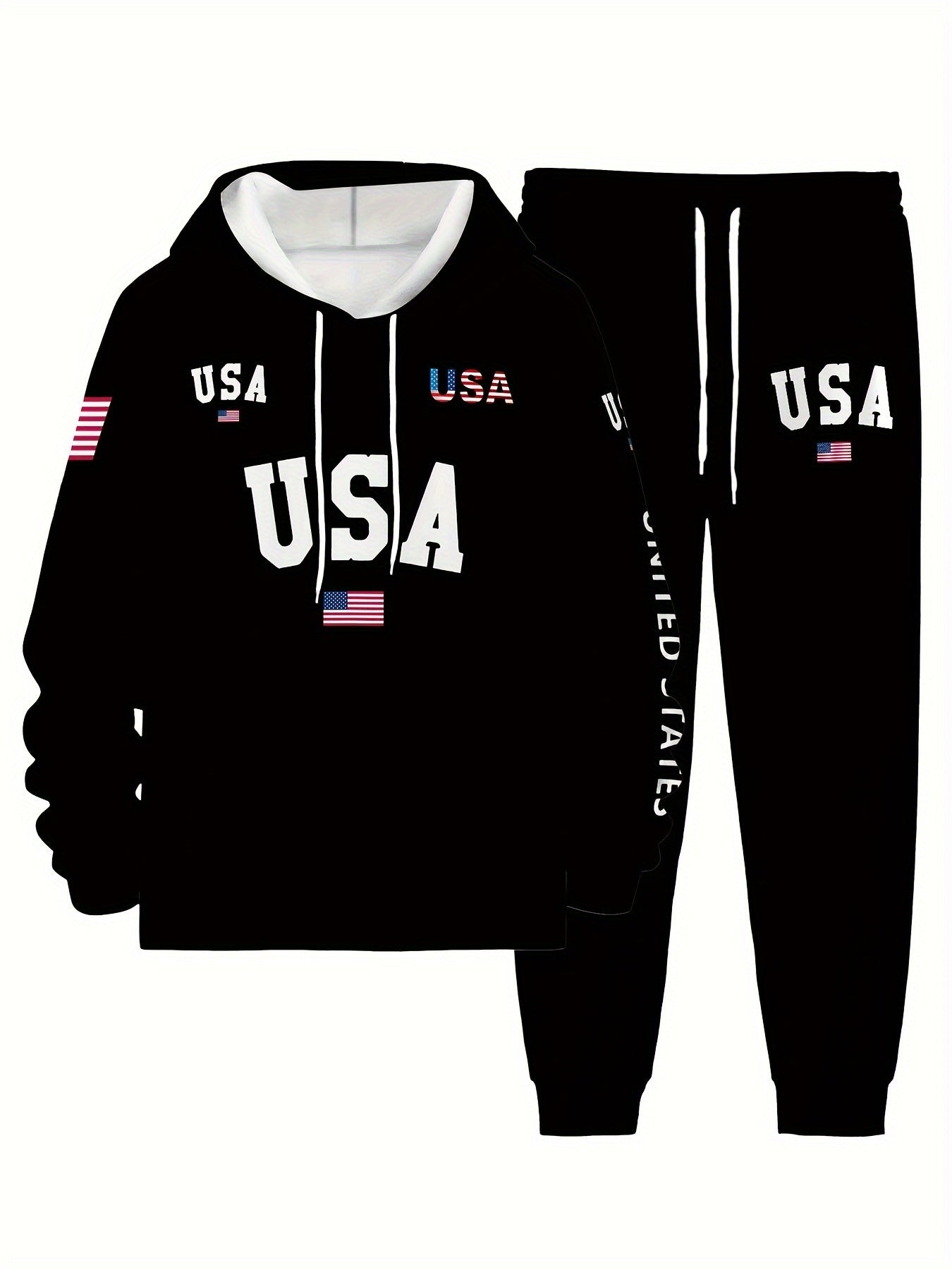 USA Letter Print Casual Hooded Sweatsuit Set for Men