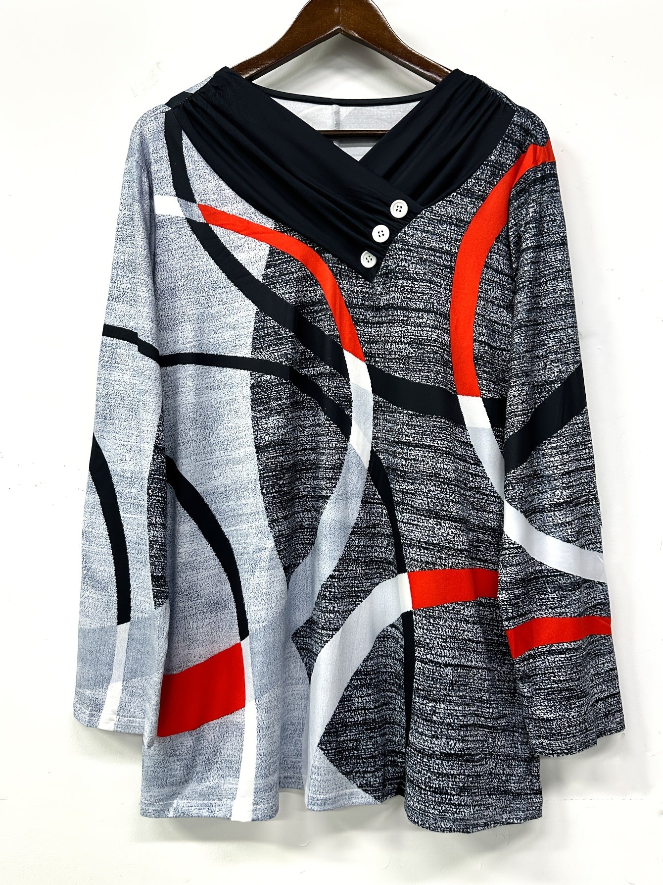 Women's Casual Long Sleeve V-Neck Colorblock Top