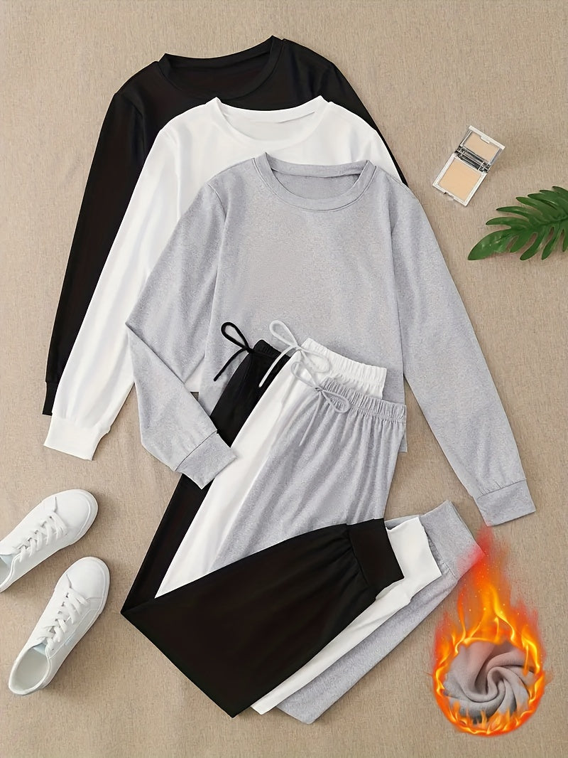 3pcs Women'S  Long Sleeve Crew Neck Sweatshirt and Pants