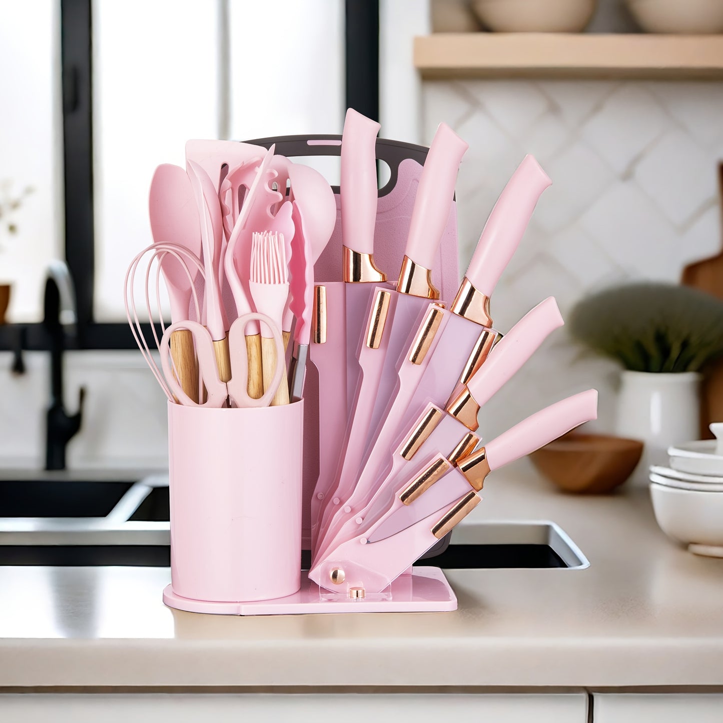 19pcs Silicone Kitchen Utensil & Knife Set – Heat-Resistant Kitchen Essentials for Women