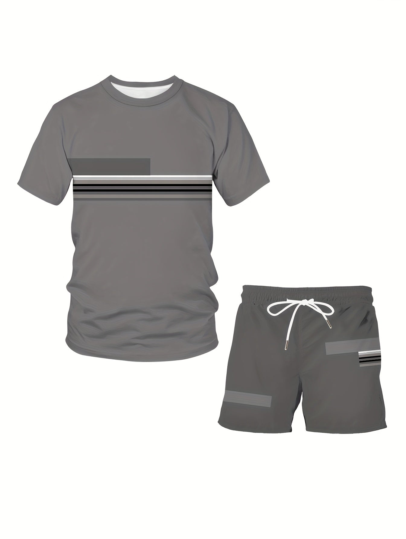 Men'S Plus Size 3D Print Short Sleeve Shorts Set Gray