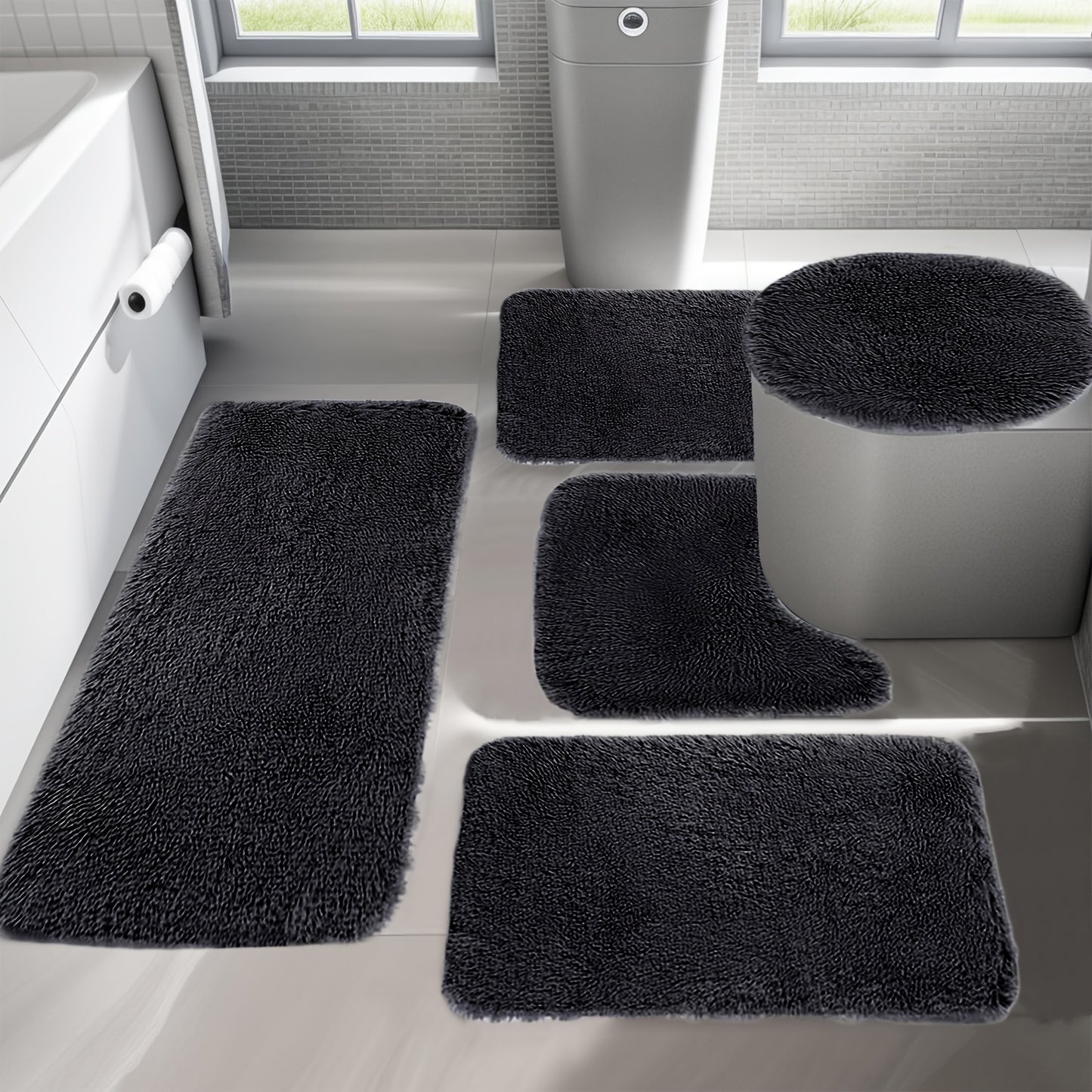 Thick Non-Slip Bathroom Rugs Sets 5pcs