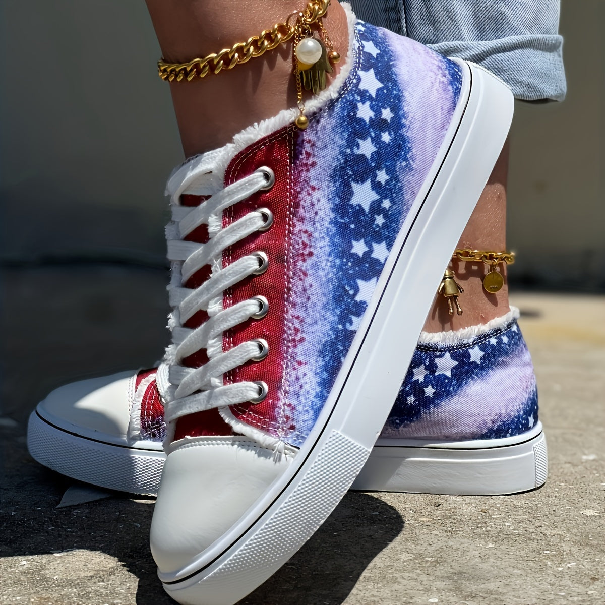 Women'S Stars Print Flat Sneakers